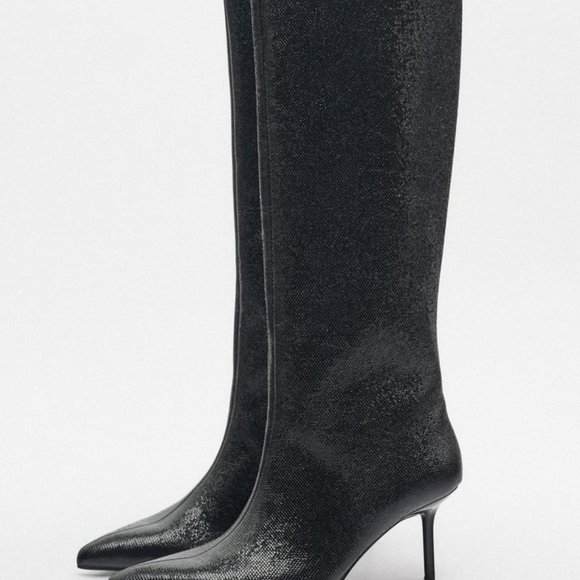 ZARA SHINY KNEE HIGH HEELED BOOTS - Picture 3 of 10
